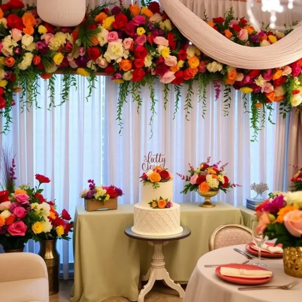 Mesa de jantar elegantemente decorada.