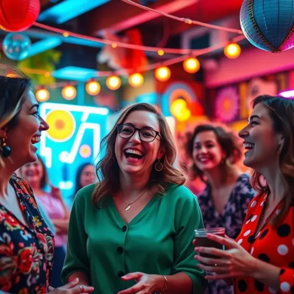 Grupo de mulheres se divertindo em looks estilosos e confortáveis.