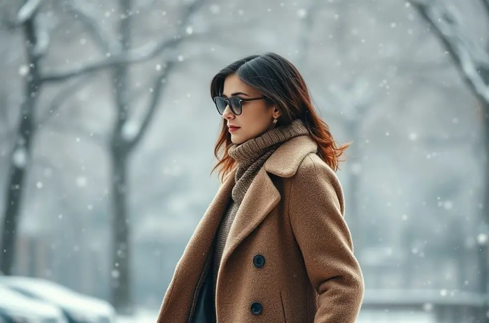 10 Looks de Inverno que Combinam Elegância e Conforto para Mulheres 8 Mulher caminhando elegantemente com roupa de inverno.