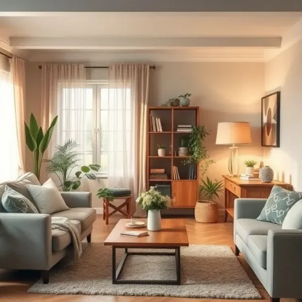 Ambiente de casa organizado e convidativo, refletindo harmonia.