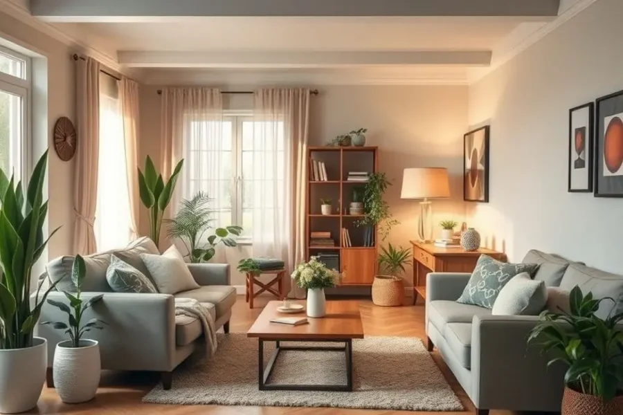 Ambiente de casa organizado e convidativo, refletindo harmonia.