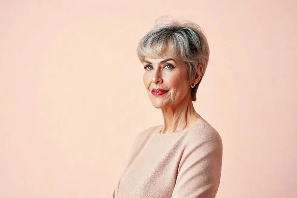 Os 7 Cortes de Cabelo que Todo Mulher com Mais de 50 Anos Deve Experimentar 8 Mulher com cabelo moderno, representando estilo e confiança.