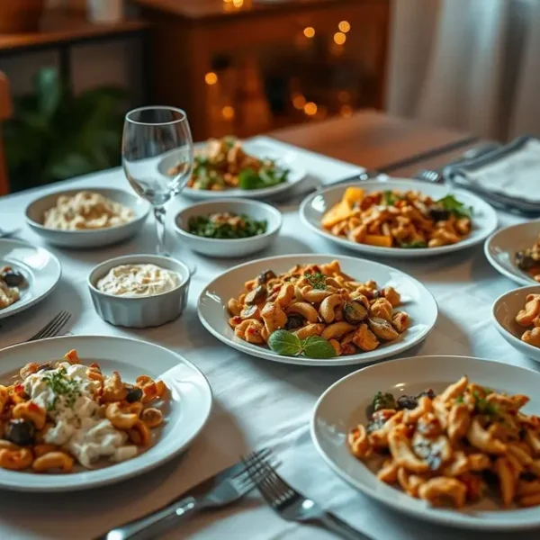 Table with various dishes made from requeijão de caju.