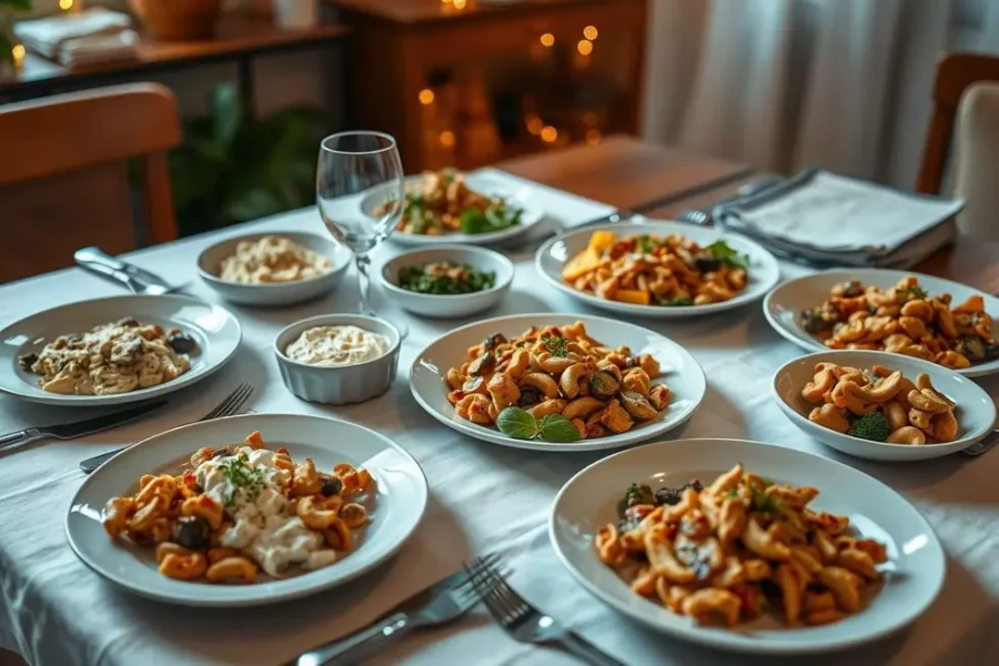 Table with various dishes made from requeijão de caju.