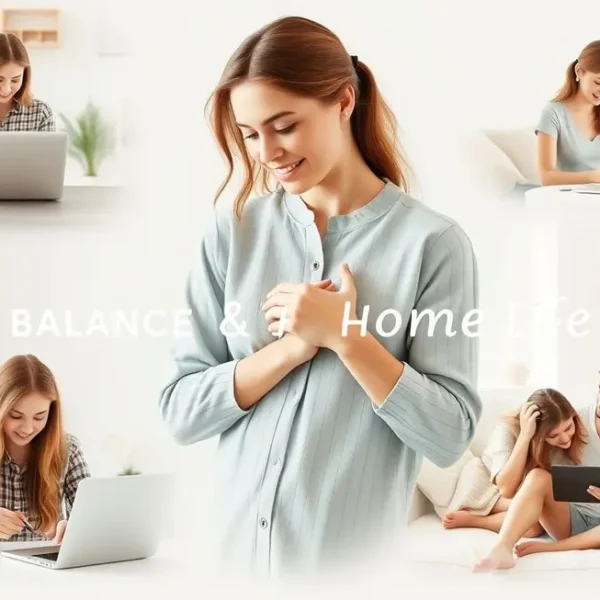 Mulher meditando, com um planner e um laptop, simbolizando equilíbrio entre trabalho e estudos