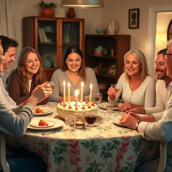 Grupo de amigas celebrando um aniversário em casa.