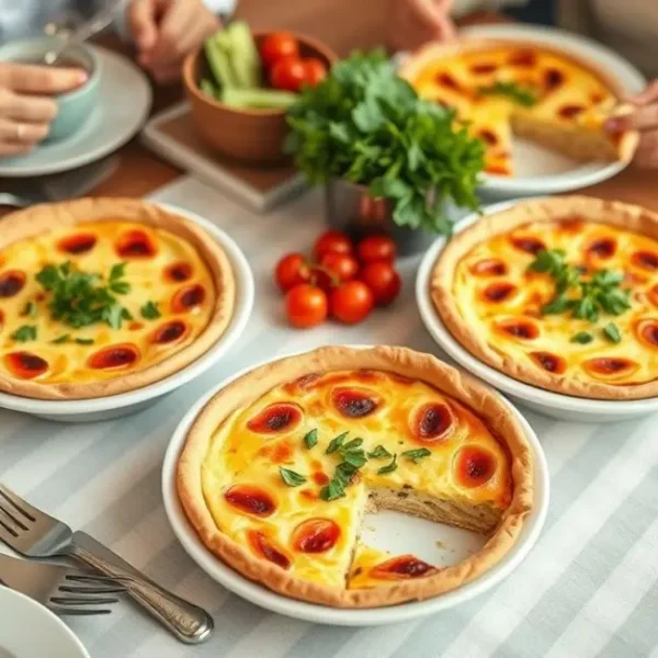Brunch recheado de quiches saudáveis com um ambiente aconchegante.