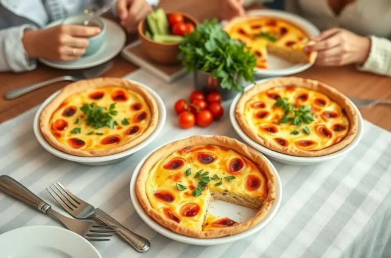 Brunch recheado de quiches saudáveis com um ambiente aconchegante.