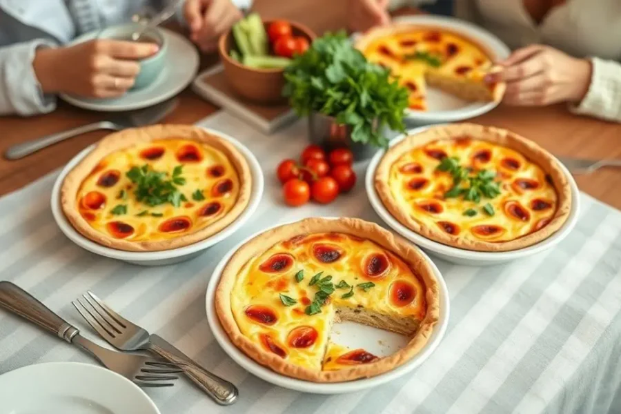 Brunch recheado de quiches saudáveis com um ambiente aconchegante.