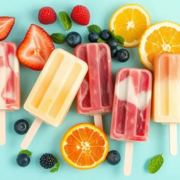 Vários picolés naturais exibidos de forma atrativa.