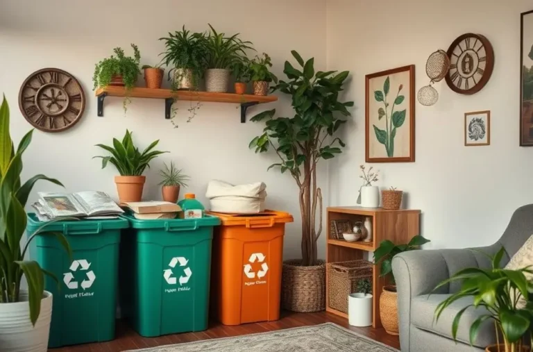 Espaço acolhedor com áreas organizadas para reciclagem e sustentabilidade.