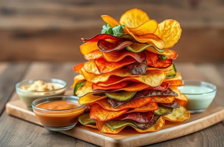 Exibição vibrante de chips de vegetais.