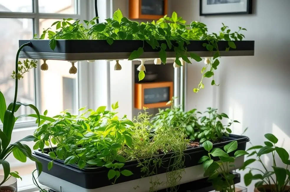 Cultivando Temperos em Casa: 7 Dicas Práticas e Sustentáveis para Mulheres Modernas 8 Sistema hidropônico em um ambiente acolhedor.