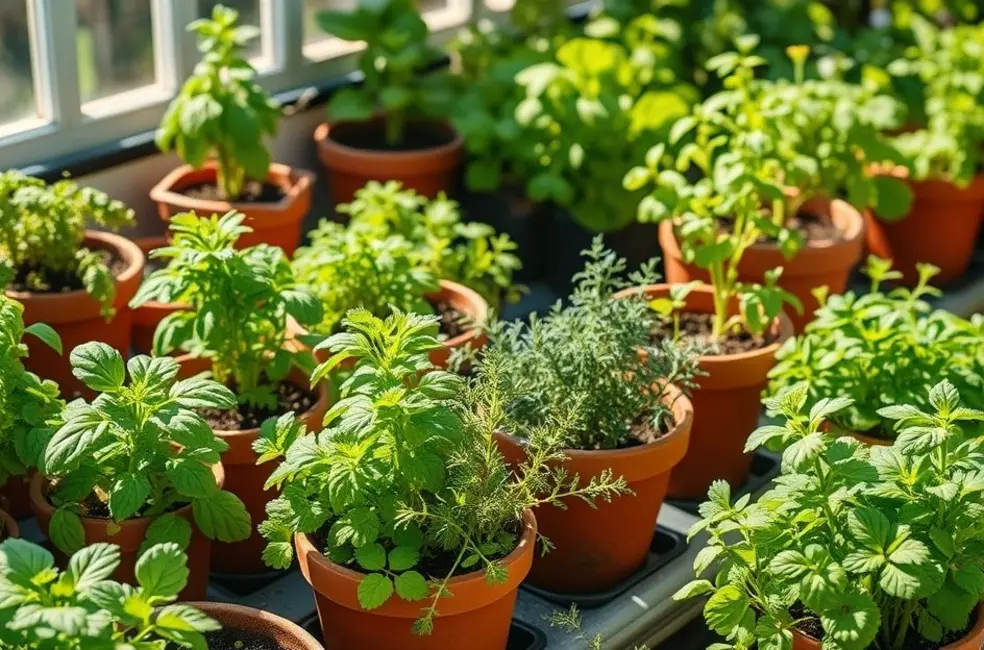 Como criar uma horta de temperos em casa: 7 dicas práticas 8 Um belo jardim de ervas em casa iluminado pelo sol.