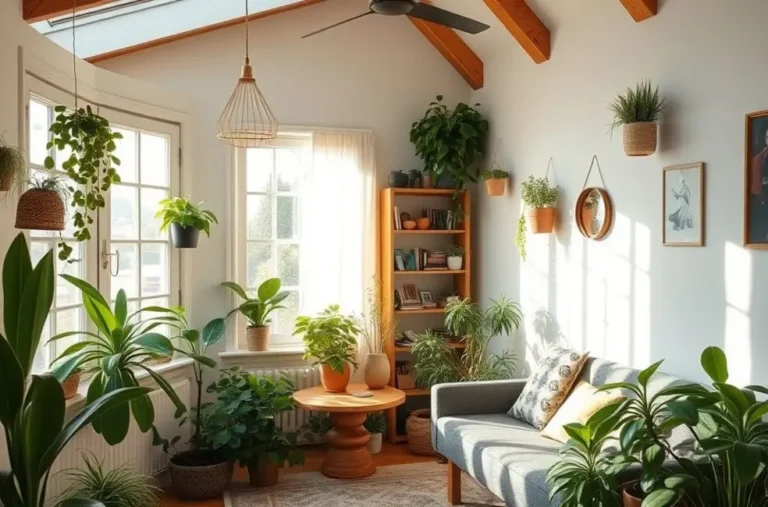 Casa harmoniosa, cheia de luz e plantas, simbolizando o bem-estar.
