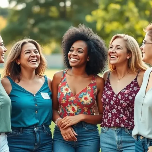 Mulheres sorrindo e se divertindo juntas, simbolizando amizades saudáveis.