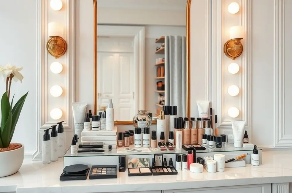 Um espaço de beleza estético e organizado, com decorações agradáveis.