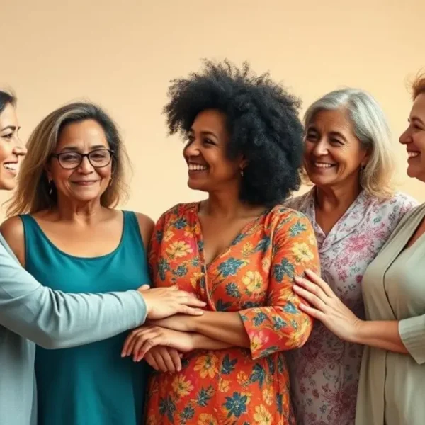 Grupo diverso de mulheres se apoiando em suas jornadas de saúde.