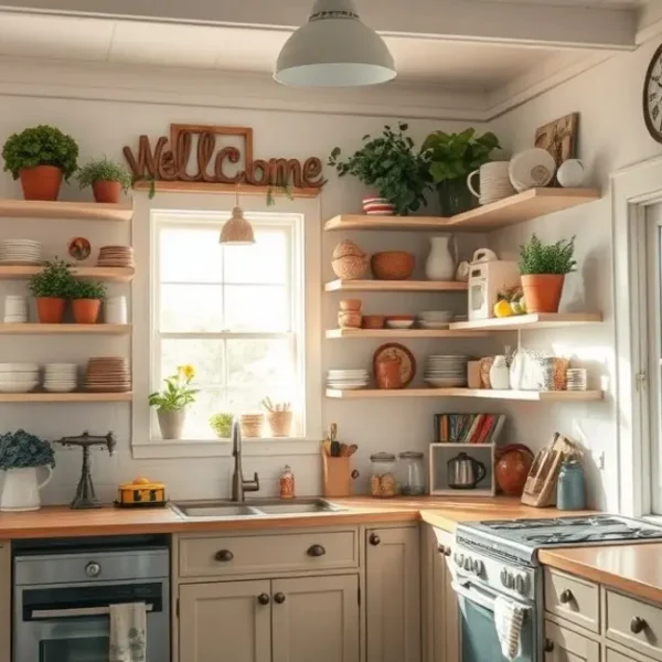 Cozinha acolhedora e bem organizada.