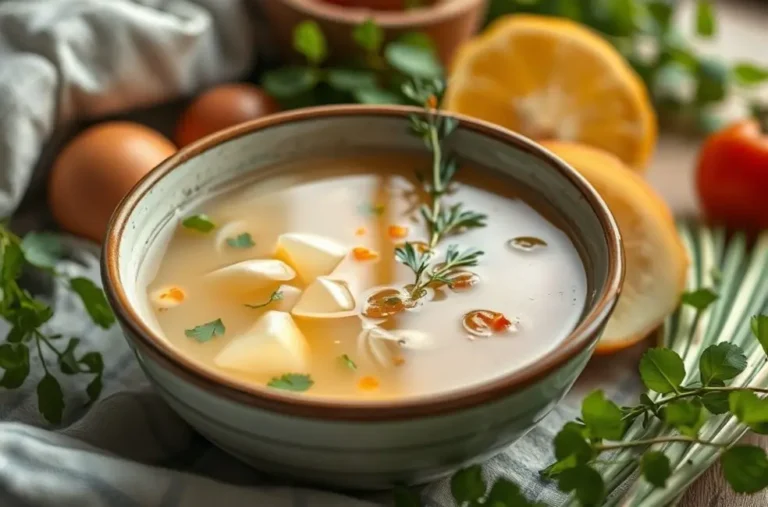 Uma tigela de caldo light em um ambiente aconchegante.