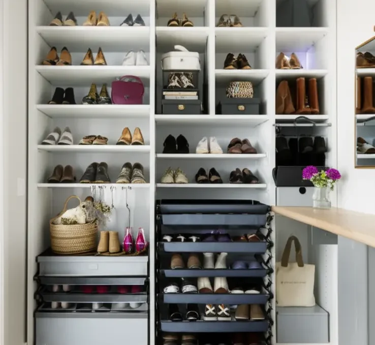 7 Truques de Organização de Sapatos Para Apartamentos Pequenos 8 Organização de sapatos em apartamento pequeno.