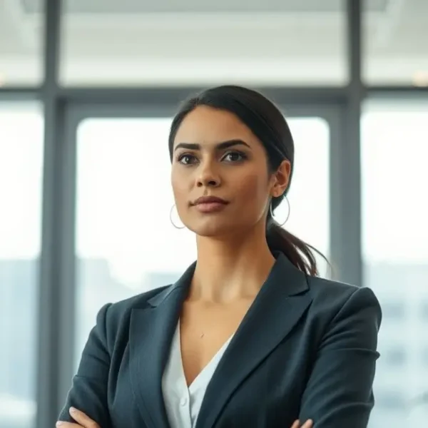 Mulher profissional determinada em um escritório iluminado