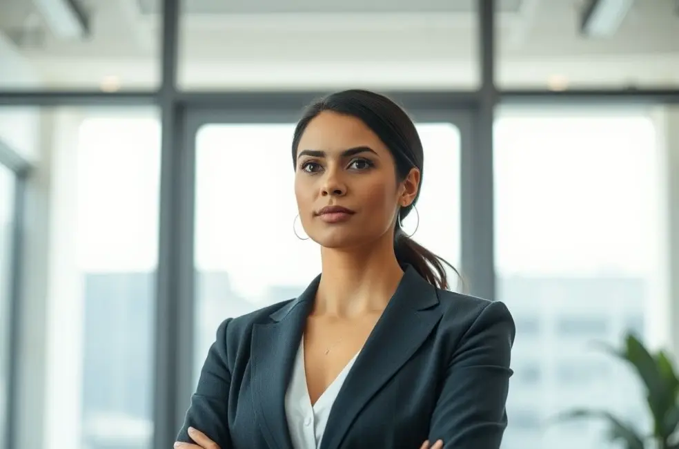 7 Sinais de um Ambiente Tóxico no Trabalho e Como Superá-los 8 Mulher profissional determinada em um escritório iluminado