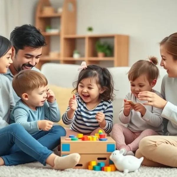Família se divertindo jogando vários jogos juntos