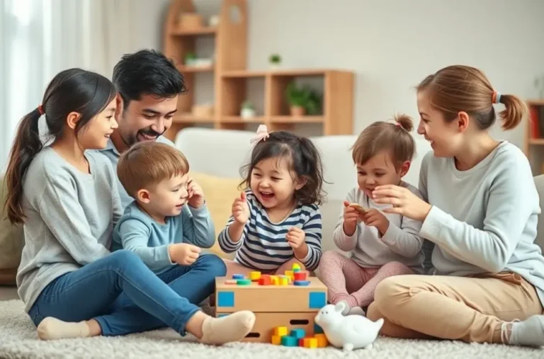 Família se divertindo jogando vários jogos juntos