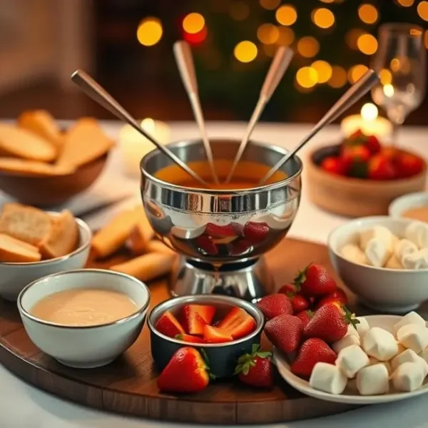 Configuração romântica de jantar com fondue