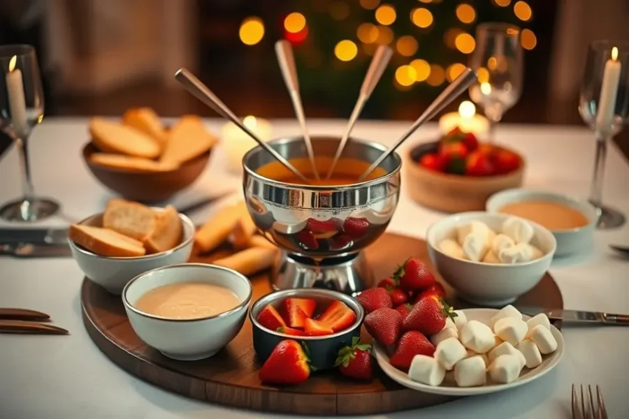 Configuração romântica de jantar com fondue