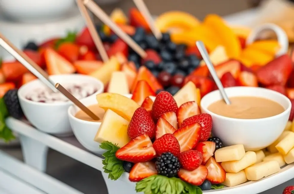 8 Receitas Incríveis de Fondue Doce para Uma Noite de Cinema Confortável 11 Fondue de Frutas: Frescor e Textura em Cada Bocado