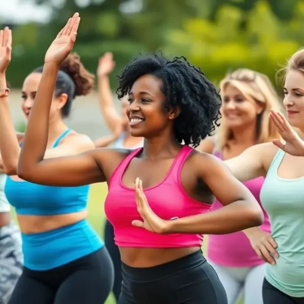 Grupo de mulheres exercitando-se ao ar livre