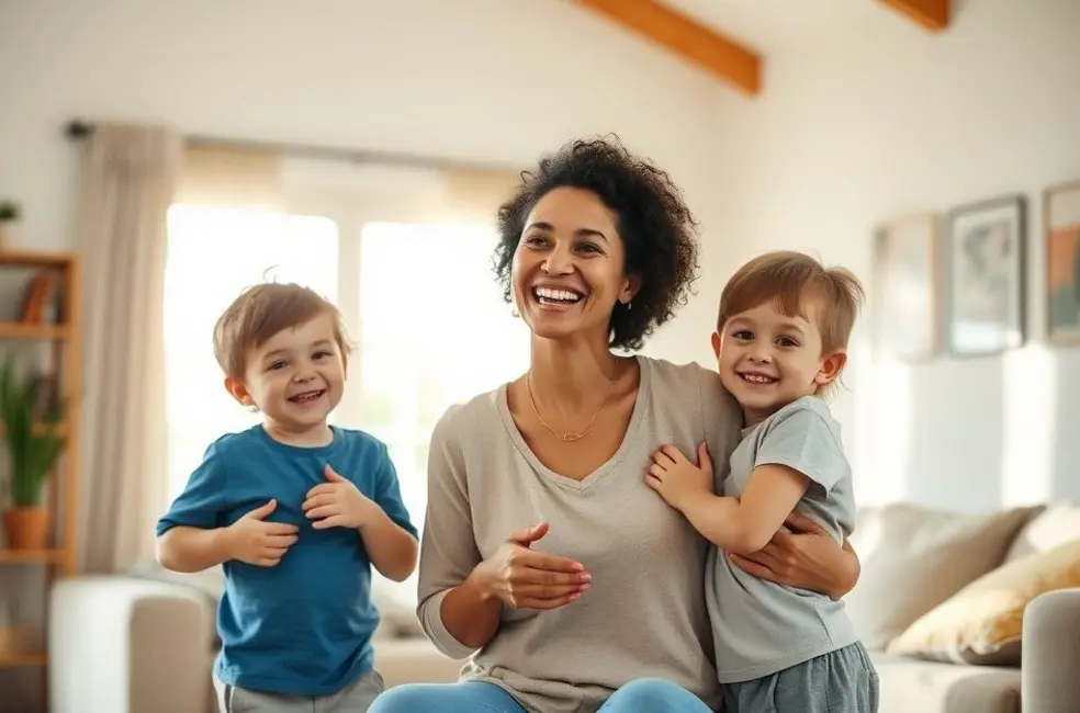 7 Estratégias de Gestão de Tempo para Mães Ocupadas 8 Mãe e filhos felizes desfrutando de um momento juntos.