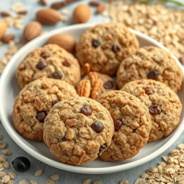 Deliciosos cookies de aveia servidos de forma atraente.