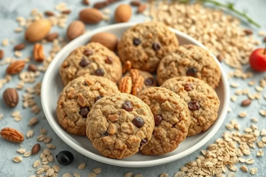 Deliciosos cookies de aveia servidos de forma atraente.