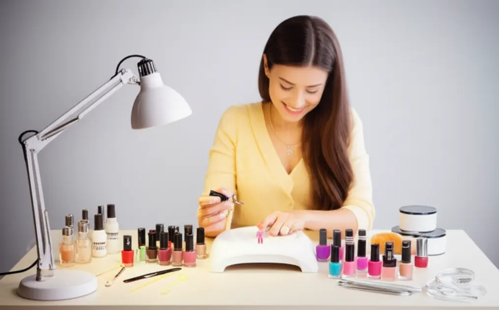 7 Dicas de Manicure Para Deixar Suas Unhas Lindas em Casa 8 Mulher aplicando esmalte em um ambiente de beleza acolhedor.