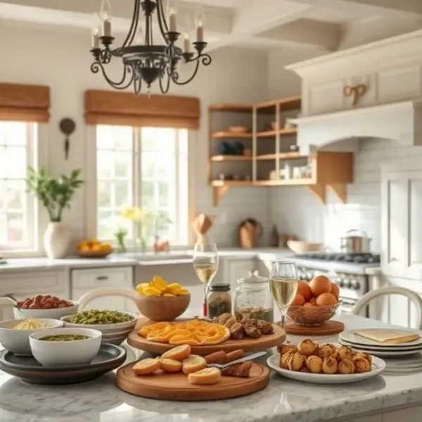 Ambiente acolhedor da cozinha com patês caseiros prontos para servir.