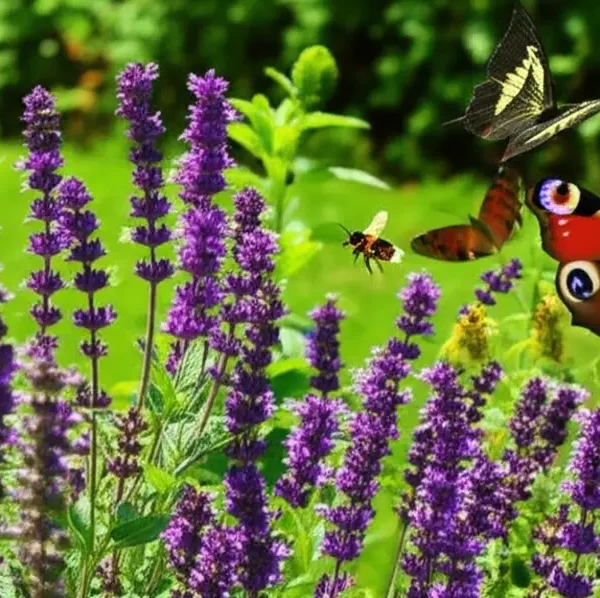 Uma vista exuberante de uma horta de temperos cheia de vida.