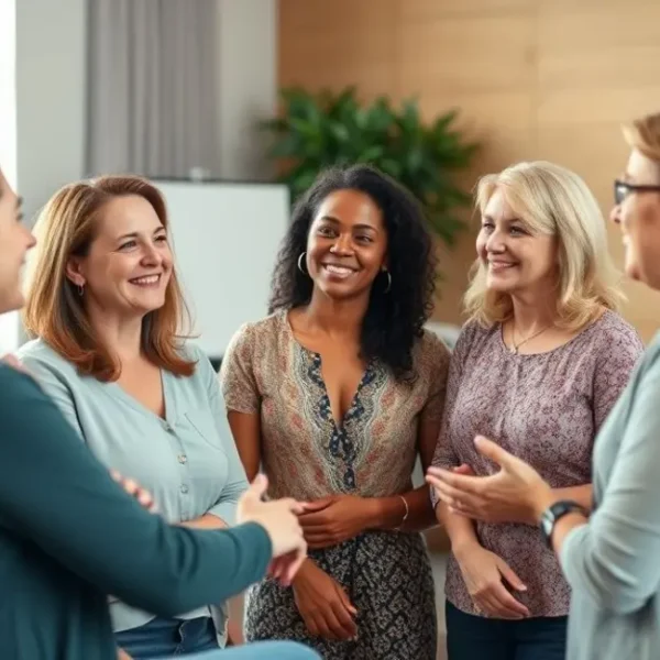 Grupo de mulheres em um workshop sobre resiliência emocional.