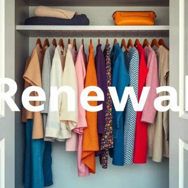 Closet bem organizado e colorido, refletindo estilo e renovação.