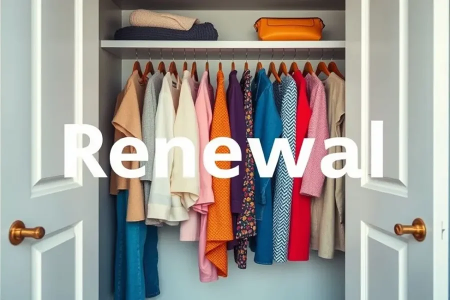 Closet bem organizado e colorido, refletindo estilo e renovação.