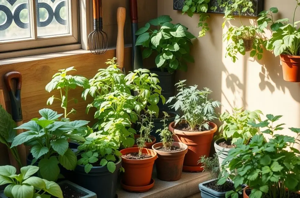 7 Passos para Criar sua Horta de Temperos em Casa e Apreciar Sabores Fresquinhos 8 Um canto convidativo de horta de ervas com luz natural.