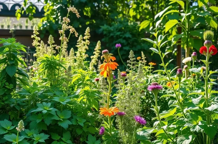 Horta urbana vibrante cheia de ervas.