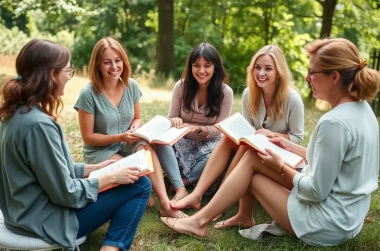 Grupo de mulheres compartilhando experiências sobre journaling.