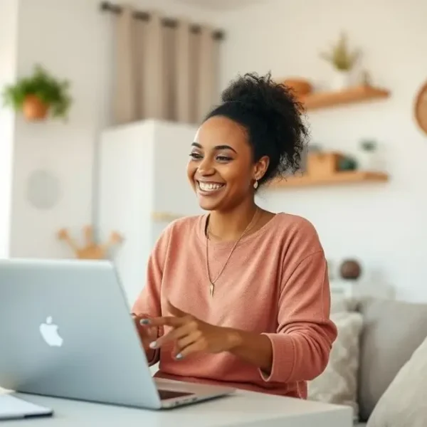Mulher feliz e multitarefa mostrando equilíbrio na vida cotidiana.