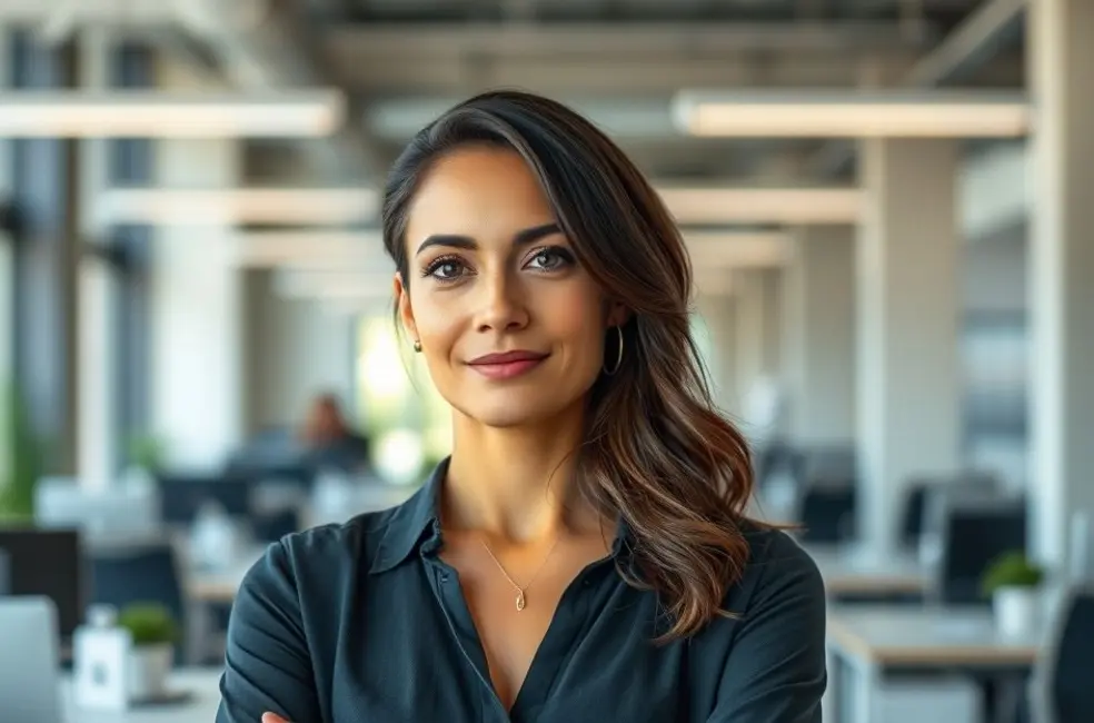 Como ser Assertiva em 7 Passos: Melhore sua Comunicação Pessoal e Profissional 8 Mulher confiante em um ambiente de trabalho.