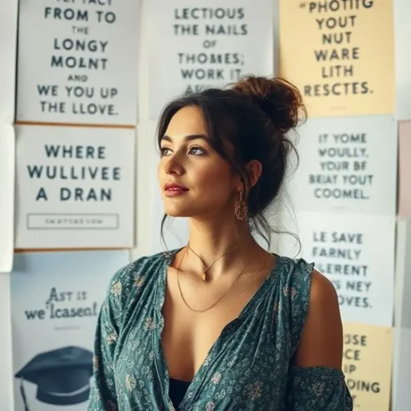 Mulher inspirada seguindo suas metas através da visualização.