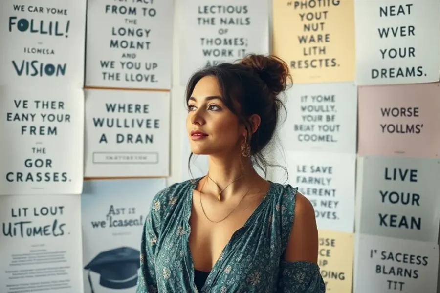 Mulher inspirada seguindo suas metas através da visualização.