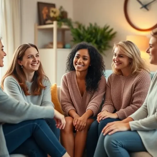 Mulheres reunidas, simbolizando a união e apoio mútuo na avaliação de vida.
